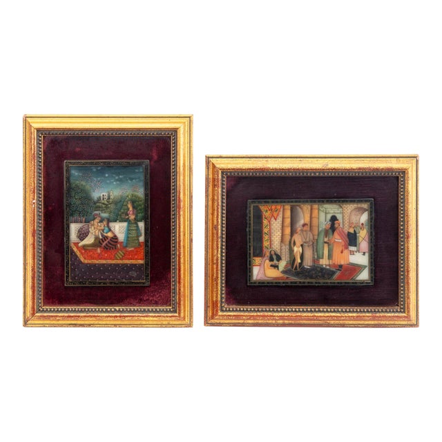 Indian Mughal Painted Miniatures on Stone For Sale