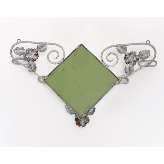 Rustic Vintage French Wrought Iron Coat Rack Hall Mirror, 1930s For Sale - Image 3 of 7