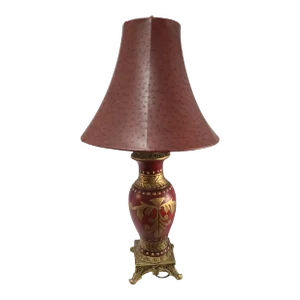 Vintage Neo-Classical Urn Elegant Maroon Red & Gold Painted Table Lamp Original Shade