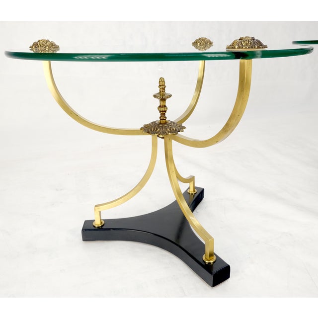 Transparent Pair of 22" Round Glass Top Brass Bases End Side Center Tables Stands For Sale - Image 8 of 12