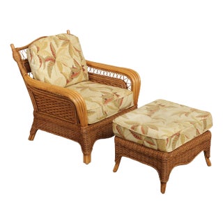 Braxton Culler Rattan and Wicker Lounge Chair and Ottoman For Sale