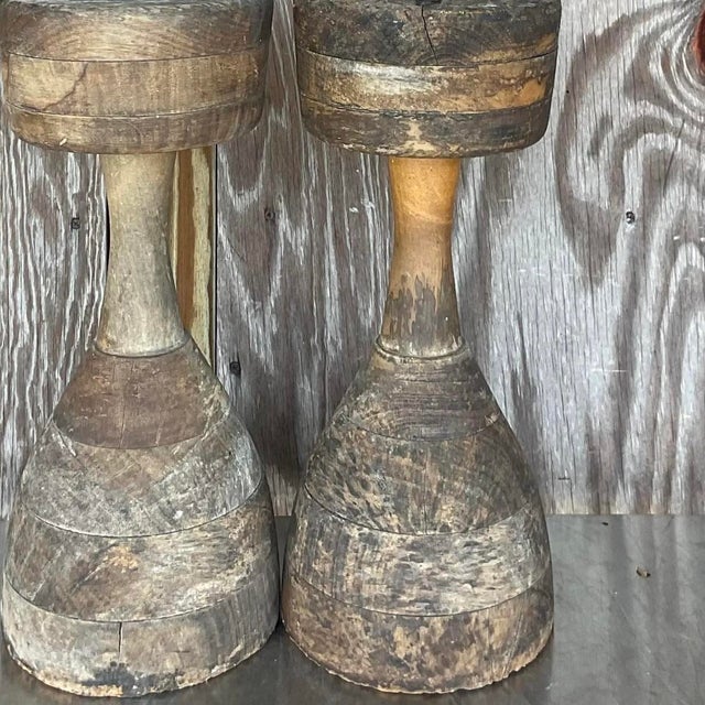 Vintage Rustic Sculptural Turned Wood Table Lamps, Pair For Sale - Image 11 of 14