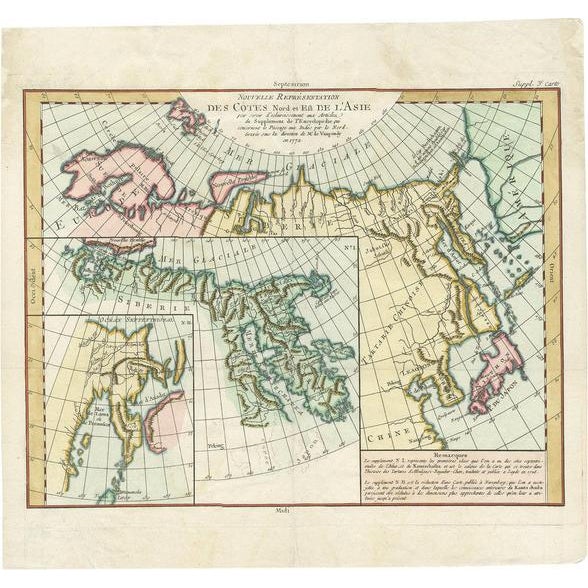 Antique Map of the North and East Coast of Asia by Vaugondy, 1750 For Sale - Image 5 of 5