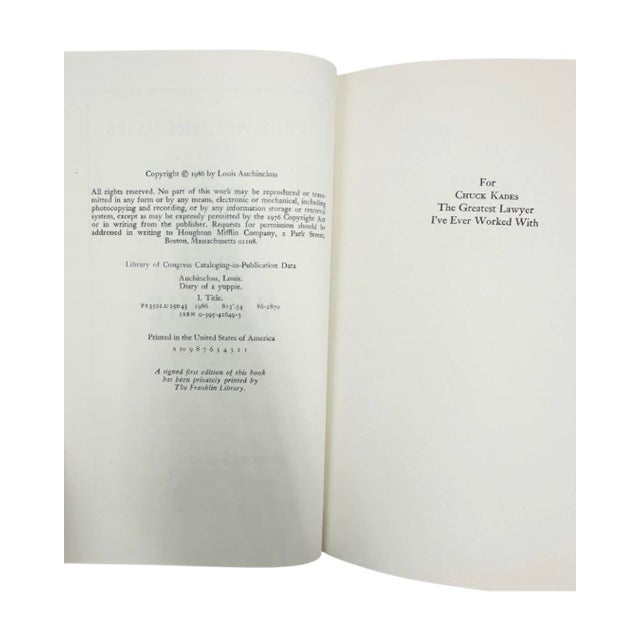 Diary of a Yuppie by Louis Auchincloss 1986 Book Hardcover For Sale - Image 4 of 10