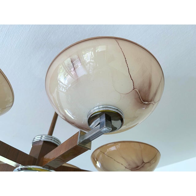 Large Art Deco Pendant Light in Wood and Glass, 1930s For Sale - Image 15 of 18