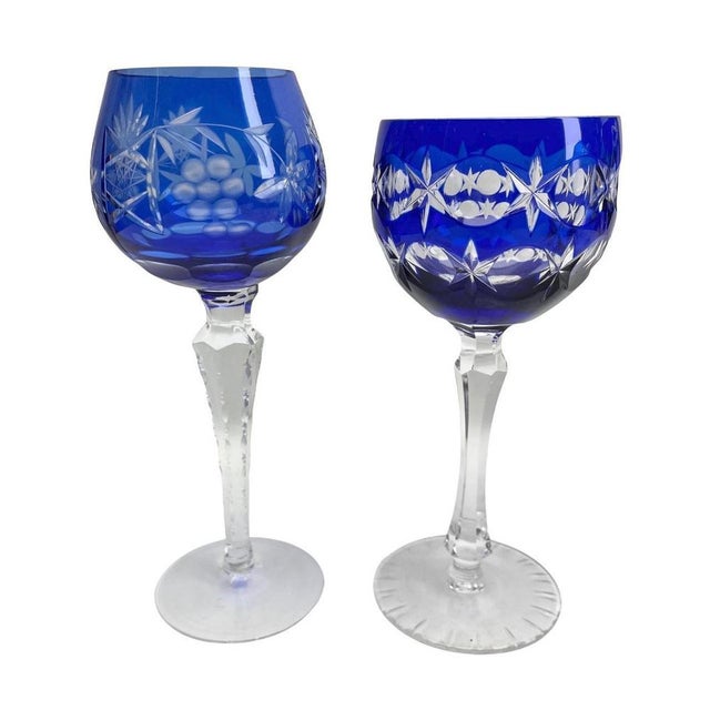 Glass Cobalt Stem Glasses in Crystal, 1950, Set of 6 For Sale - Image 7 of 16