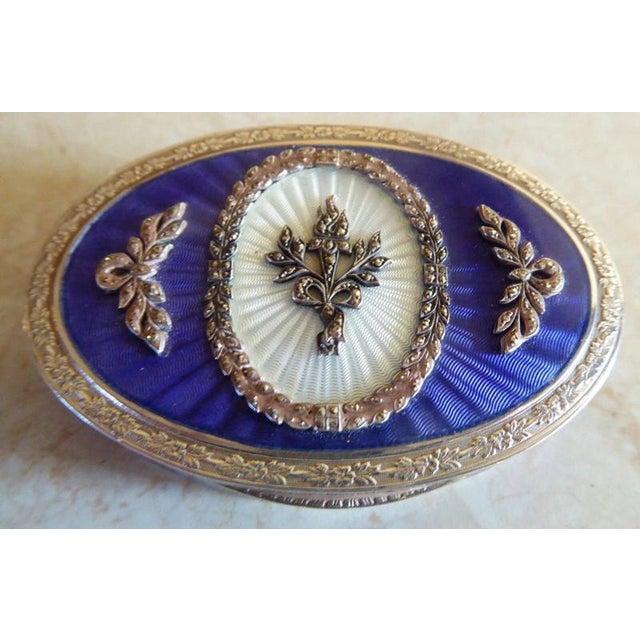 Antique Art Deco 935 Silver and Guilloche Enamel Marcasite Box, 1920s For Sale - Image 13 of 14