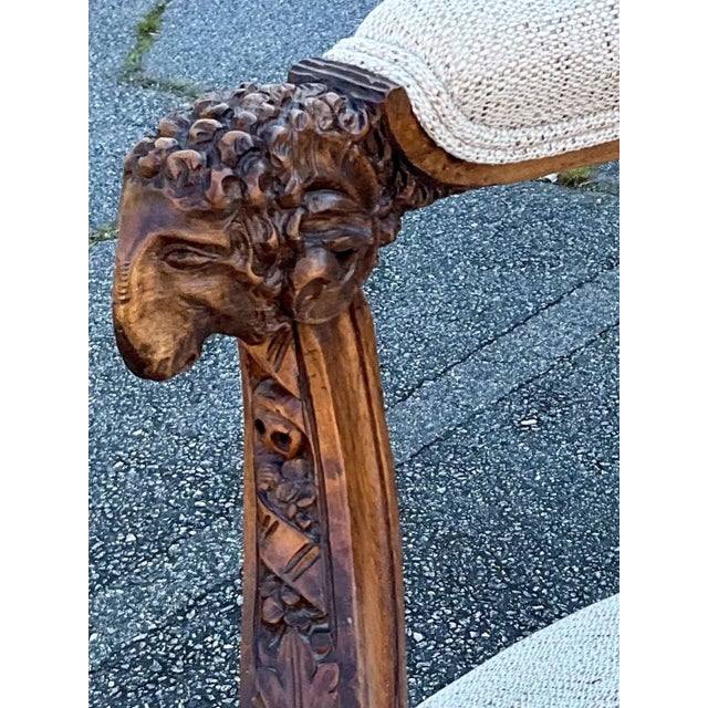Wood 19th-C. French Neo-Classical Carved Walnut Bergere Chairs With Rams - Pair For Sale - Image 7 of 9