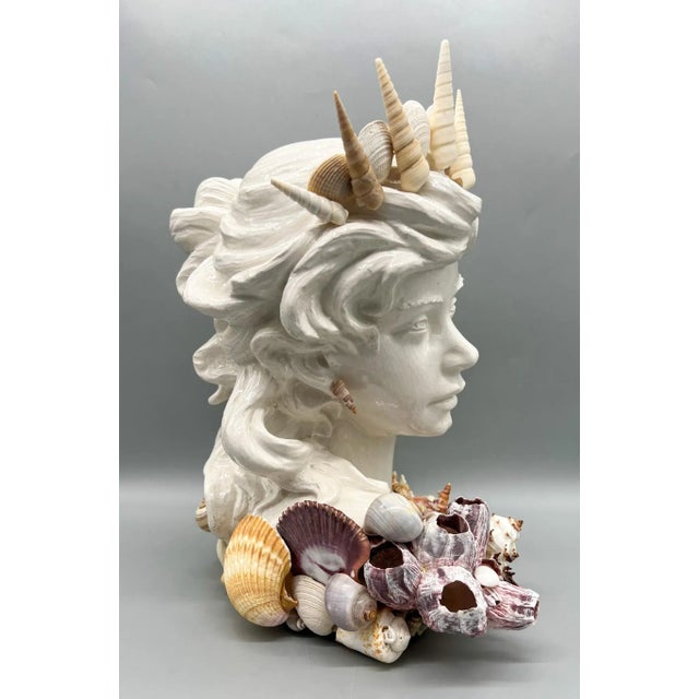 Ceramic Vintage Nautical Seashell Shell Encrusted Ceramic Bust Sea Princess Woman For Sale - Image 7 of 13
