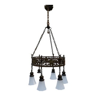 1900s Bronze Victorian 6 Light Chandelier For Sale