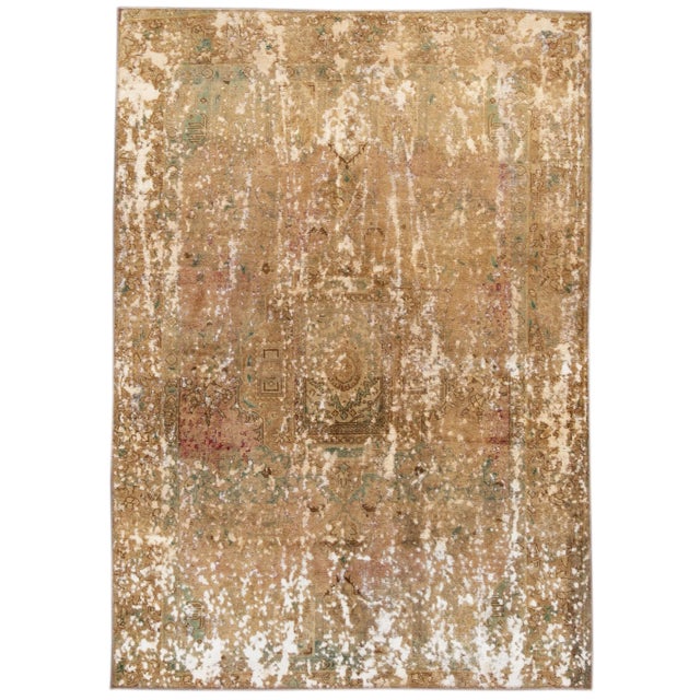 Tan Vintage Distressed Turkish Wool Rug 6'2" X 8'10" For Sale - Image 10 of 10
