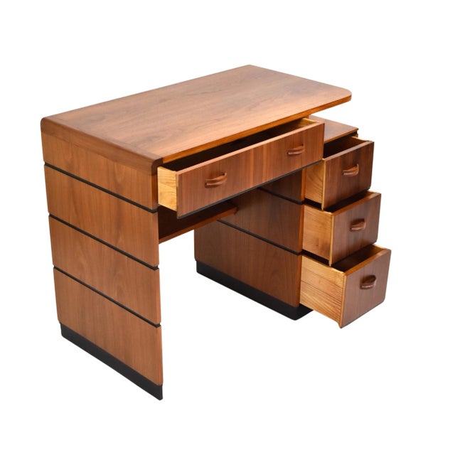 Early 20th Century Early 20th Century Vintage Petite Art Deco Walnut and Ebony Desk With Copper Accents For Sale - Image 5 of 12