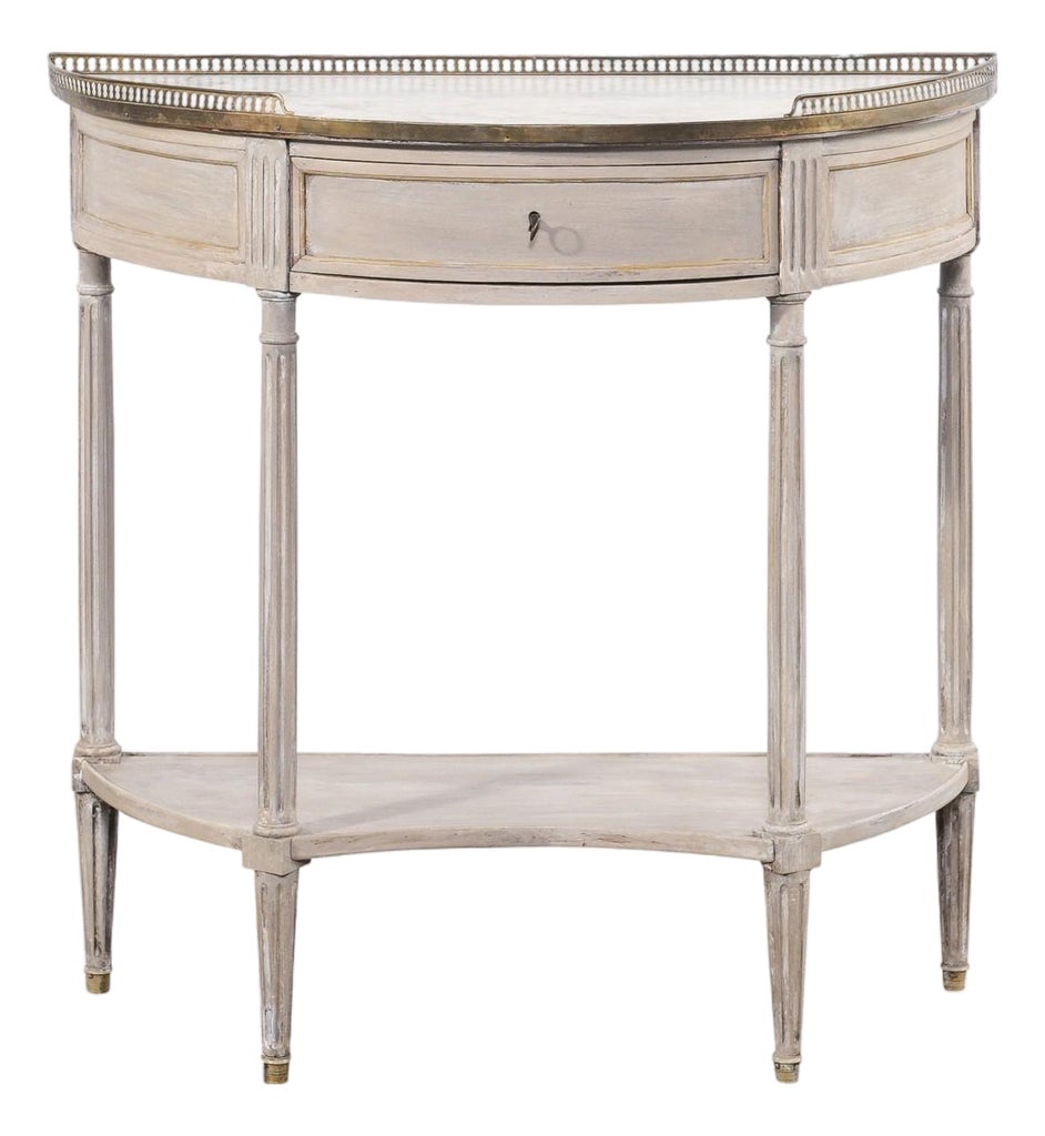 French Console W/Brass Gallery & Marble Top