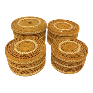 Mid 20th Century Hand Woven Lidded Nesting Storage Baskets - Set of 4