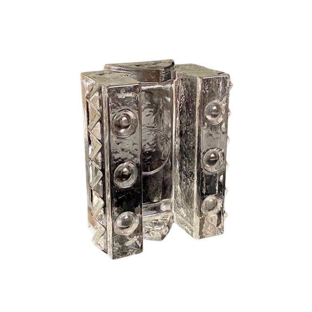 1980s 1980s Hand-Carved Modernist Heavy Glass Candle Holder For Sale - Image 5 of 6