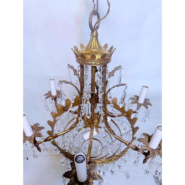 Metal Vintage Brass Empire Style Chandelier For Sale - Image 7 of 11