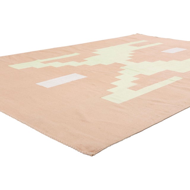 79623 Vintage Afghani Dhurrie Rug, 05'05 x 08'08. The Desert Totem: A Vintage Afghan Dhurrie Masterpiece of Modern Tribal...