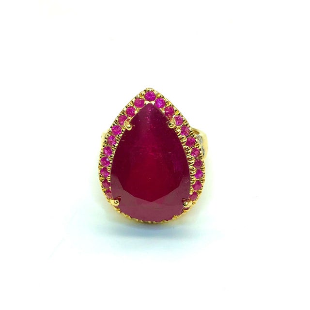 Bochic "Capri" Vintage Natural Ruby & Diamonds Ring Set in 18K Gold & Silver For Sale - Image 10 of 18
