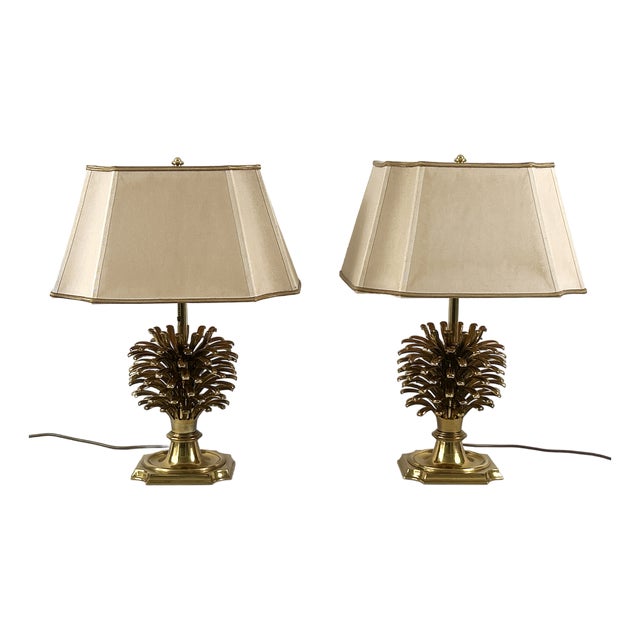 Large Brass Pine Cone Table Lamps from Feese, Germany, 1980s, Set of 2 For Sale