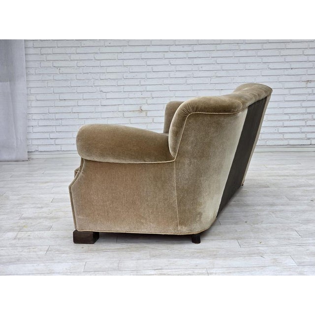 Danish 3-Seater Sofa in Green Velour with Oak Legs, 1960s For Sale - Image 15 of 18