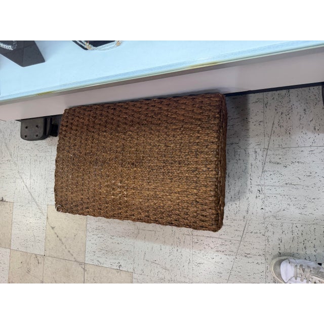 Spanish Spanish Rattan Ottoman With Chrome Legs 1960s For Sale - Image 3 of 4