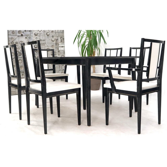Gray Cerused Ebonized Walnut Dining Room Table 6 Chairs Set w/ Two Extension Boards For Sale - Image 8 of 12