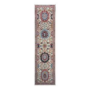 21st Century Wool Afghan Sultanabad 3x12 Ivory, Red, & Blue Handmade Runner Rug #1143660