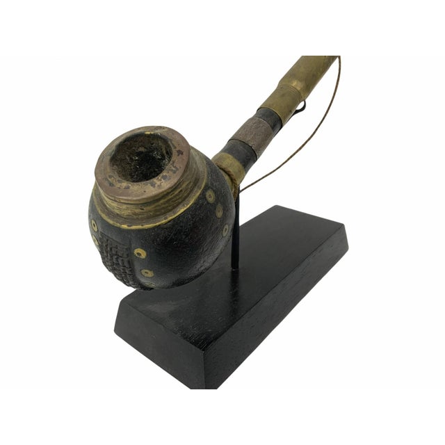 African Early 20th Century Ceremonial Carved Pipe of the Dinka Tribe Professionally Mounted For Sale - Image 3 of 11