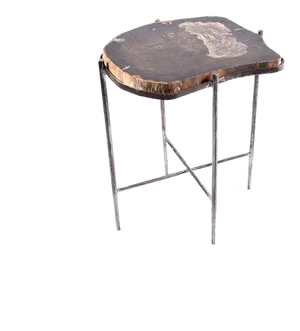 Living Edge Petrified Wood Top W Iron Stand Accent Table or Side Table 49