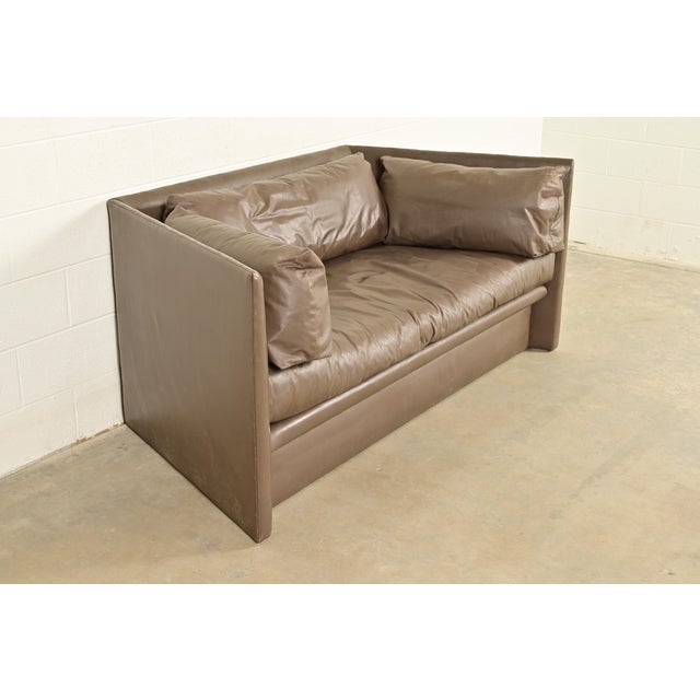 Baker Furniture Company Baker Furniture Modern Leather Tuxedo Sofa For Sale - Image 4 of 12