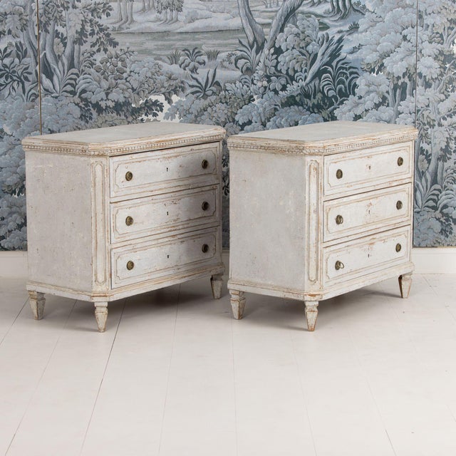 Light Gray Pair of 19th C. Swedish Gustavian Painted Bedside Commodes For Sale - Image 8 of 18