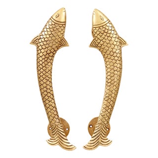Gold Brass Fish Door Handles - A Pair For Sale