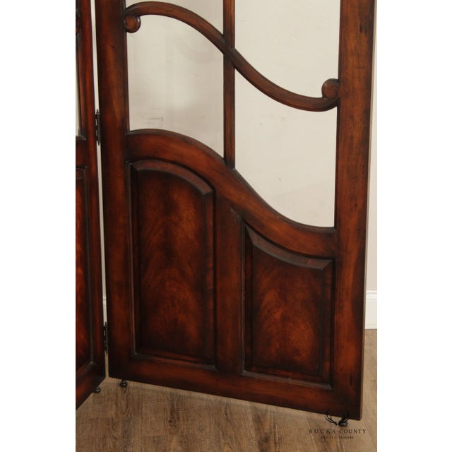 Mahogany and Glass Regency Style Two-Panel Folding Screen Room Divider For Sale - Image 10 of 12