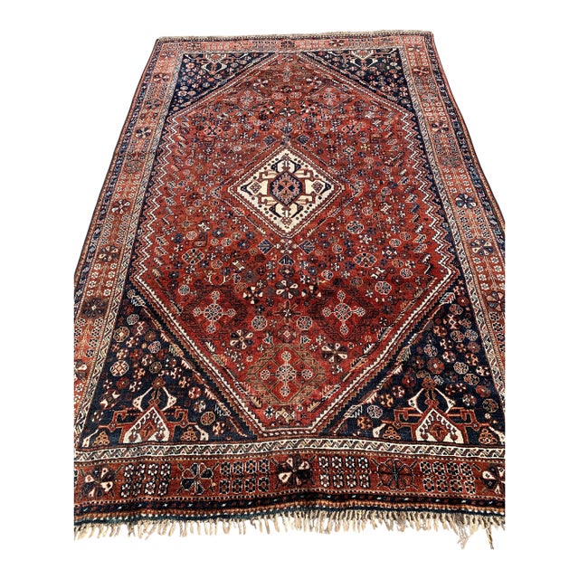 1900s, Handmade Antique Persian Gashkai Rug 5.3' X 7.11' For Sale