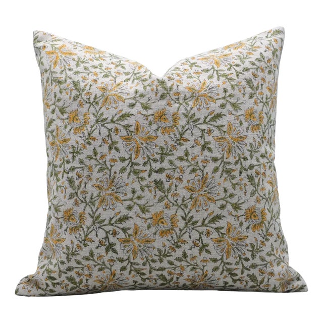 Block Printed Pillow Cover - Thick Linen 24x24 Inch - Neera Bel For Sale