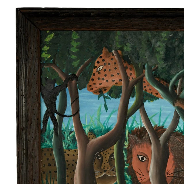 Mid Century Haitian Paintings of Jungle Scenes by Felix Bryoché - Set of 2 For Sale - Image 9 of 15