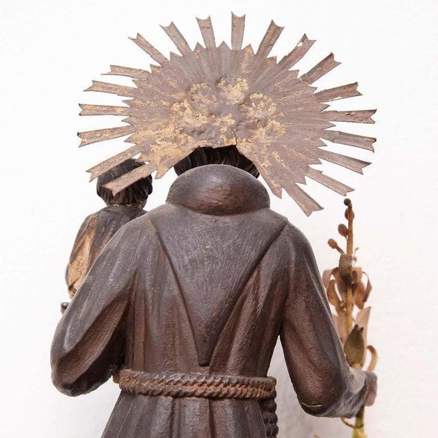 Traditional Saint Figure in Hand-Painted Wood, 1950 For Sale - Image 6 of 14