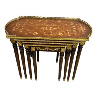 French Style Nesting Tables – Set of 4 Wooden Side Tables With Gold Leaf Details For Sale