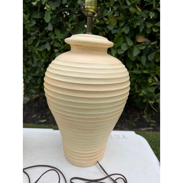 Ceramic Vintage Ribbed Ceramic Table Lamps – Pair For Sale - Image 7 of 12