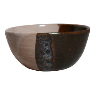 Late 20th Century Hand-Thrown Studio Pottery Ceramic Bowl With Split Glaze Earth Tone Finish For Sale