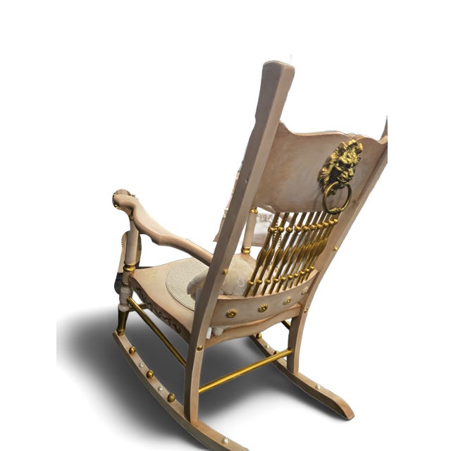 Vintage Hand-Painted Nursery Rocking Set: Gold Accent Cradle & Rocking Chair For Sale - Image 11 of 11