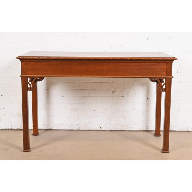 Baker Furniture Historic Charleston Georgian Carved Mahogany Writing Desk or Console Table, Newly Refinished For Sale - Image 11 of 12