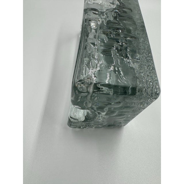 Heavy clear glass with sharp outside irregular textured angles. Mimics a block of ice.