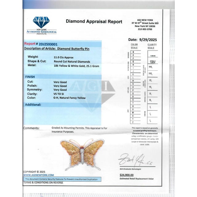 18k Yg and Wg Fancy Yellow & White Diamond Butterfly Brooch For Sale - Image 12 of 12