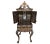 Black lacquer ladies writing desk featuring gold Chinoiserie scenes Two-cabinet door Handled removable chest Raised on...