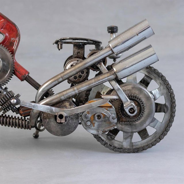Recycled Metal Motorcycle Sculpture by Holomua For Sale - Image 6 of 10