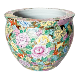 Vintage Chinese Ceramic Porcelain Mille Fleur Thousand Flowers Jardiniere Planter