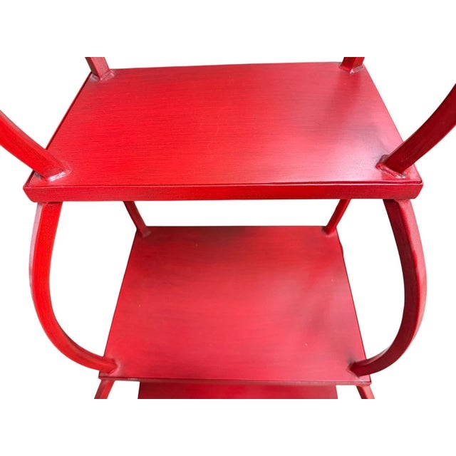 Vintage Chinoiserie Red Metal Pagoda Etagere For Sale In Chicago - Image 6 of 8