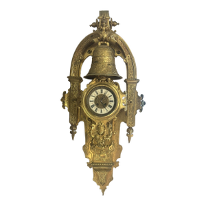 Large Late 19th Century French Cartel Wall Clock, Gilt Bronze Case with Enamel Dial