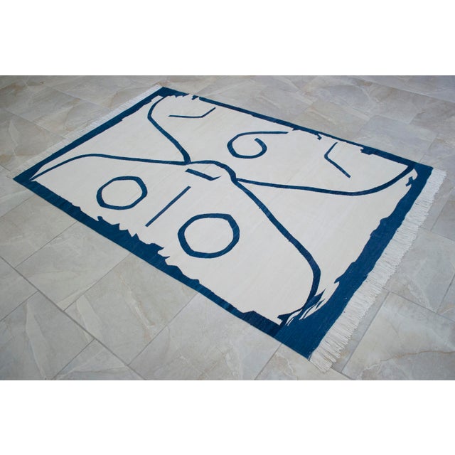 Paul Klee -Letter Ghost Inspired Silk Hand Woven Area Kilim Wall Rug 4′2″ × 6′6″ For Sale - Image 9 of 16